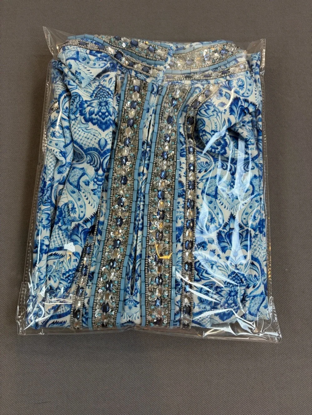 Nicoblu Beaded Resort Dress Blue White Mediterranean Luxe Size 6 - Picture 15 of 15